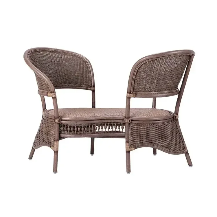 Natural true rattan couple chair creative home living room rattan woven backrest chair double balcony rattan chair