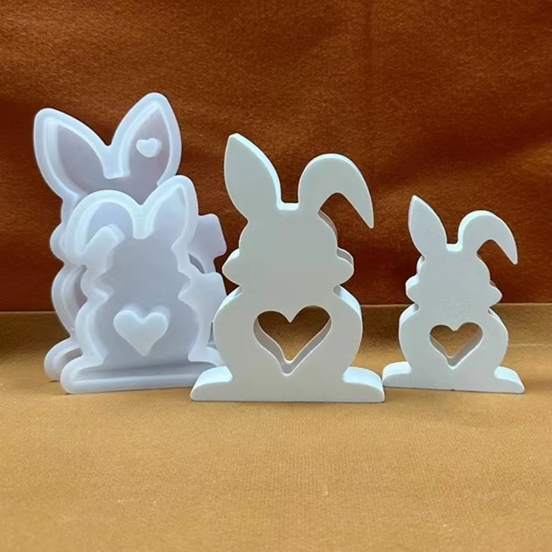 Easter Love Standing Rabbit Candle Ornaments Mold DIY Resin Cement Gypsum  Pouring Ornaments Silicone Mold Home Decoration