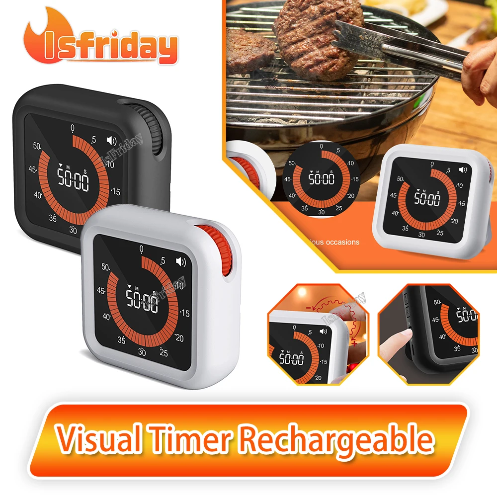 New 60 Minutes Visual Timer Rechargeable Classroom Countdown Silent Timer Mechanical Dual Time Clock for Timer Management Tool