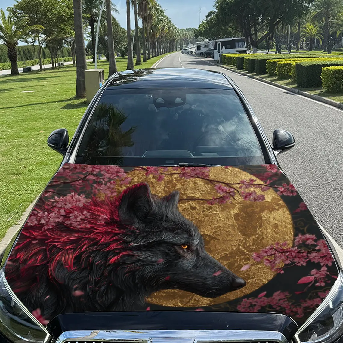 

Moonlit Demon Wolf Pattern car hood stickers, waterproof self-adhesive, scratch resistant, easy to stick, durable car PVC sticke