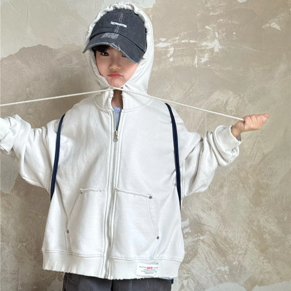 2025 ملابس الأطفال الخريف الأطفال مقنعين سترة سترة سترة رياضية الرجعية #4