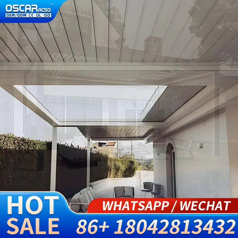 

Наружная моторизованная алюминиевая жалюзи с рамой с порошковым покрытием, съемные шторы для климата для заднего двора, патио, сада, беседки