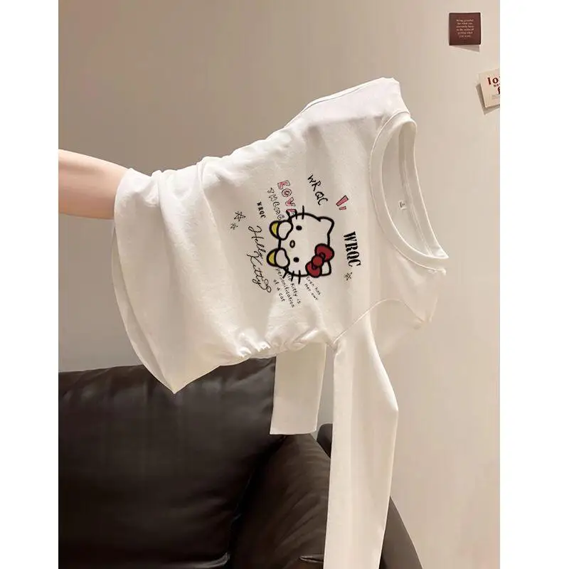 

Sanrios футболка с длинным рукавом для девочек с героями мультфильмов «Hello Kitty», короткая разнообразная, милая, повседневная, удобная, с круглым вырезом, модная, креативная, хит продаж