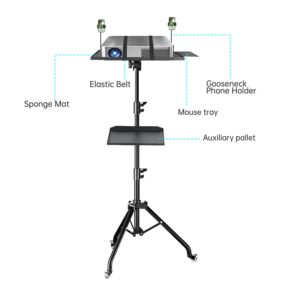 Imagem -04 - Projetor Tripé Portátil Tripé Ajustável Altura 23 a 63 & Quot Mesa de pé ao ar Livre do Computador Suporte de Mesa para Estúdio