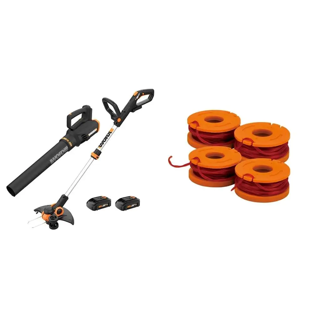 20V Cordless String Trimmer Edger & Leaf Blower Combo with Battery Charger & Replacement Line Pack