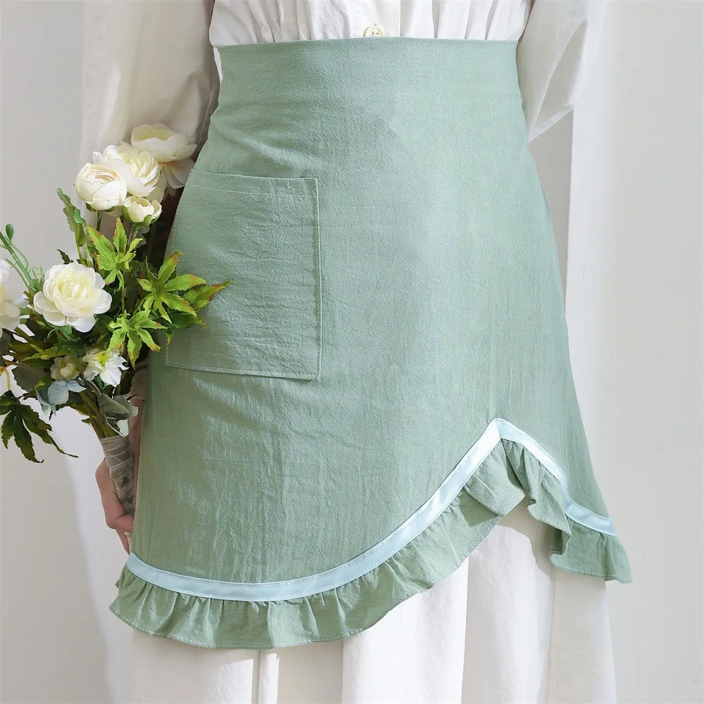 Home Use Elegant Waist Apron with Ruffles Irregular Waterproof Apron Anti Oil Adjustable Cafes Apron Woman