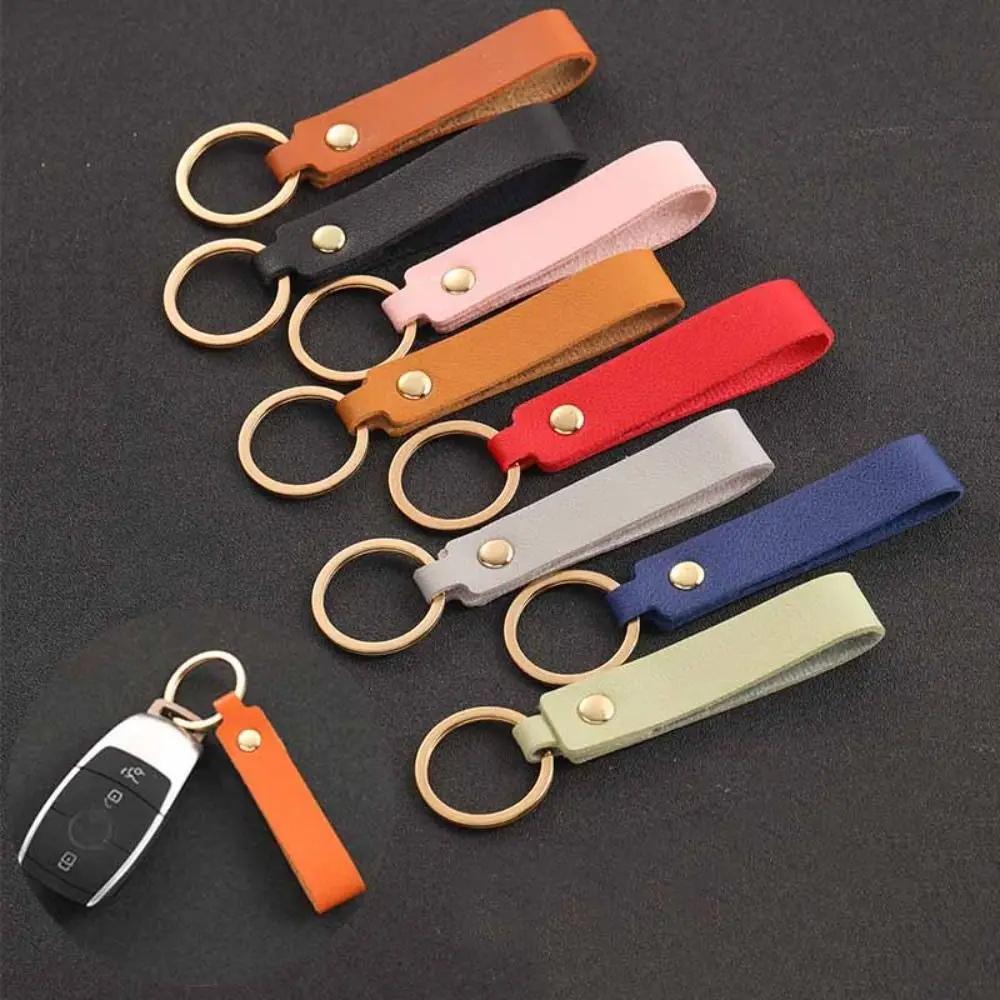 Gift Simple PU Leather Keychain Blank Creative Car Key Chains New Fashion Metal Key Rings Accessories