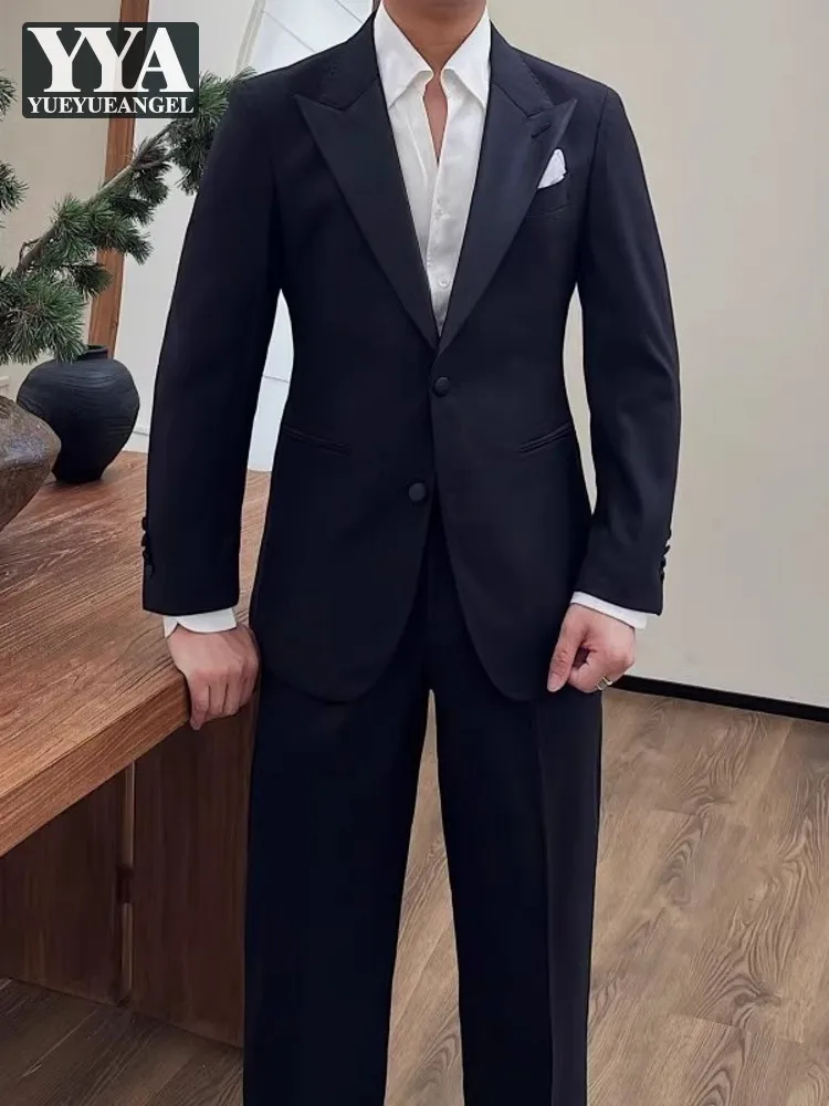 

Business Men Banquet Dress Suit Slim Fit Single Breasted Blazer Pants Two Piece Set Vintage Fashion Groom Wedding Formal Suit