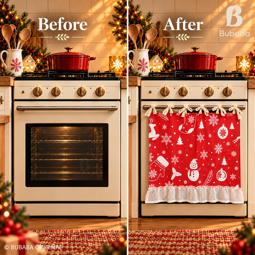 Christmas Kitchen Covering Curtain Oven Dust Curtain Lace Strap Lotus Leaf Border Dust Cover Kitchen Decoration Curtain