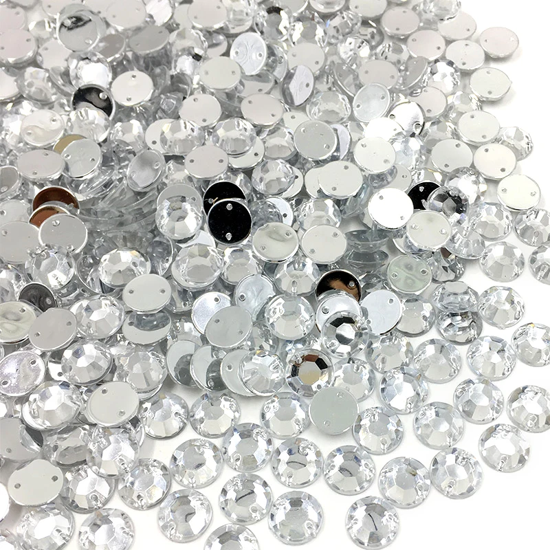 Junao 4 5 6 8 10 Millimetri Cucire su Trasparente Bianco Rhinestones di Cristallo di Flatback Rotondo Strass da Cucire Acrilico Cristalli Pietre per