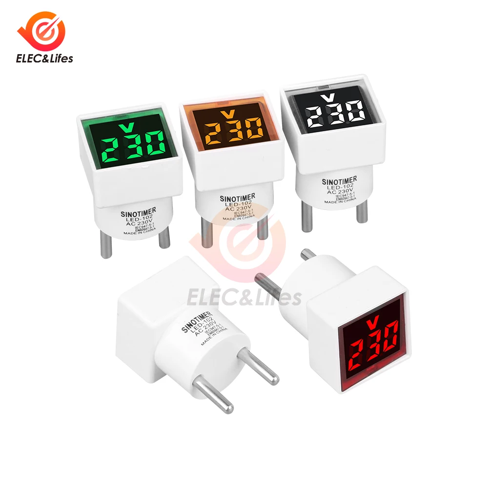 AC 220V/230V Universal Square European Plug Type Household Digital AC Voltmeter Indicator Voltage Measurement Range: 50~500V