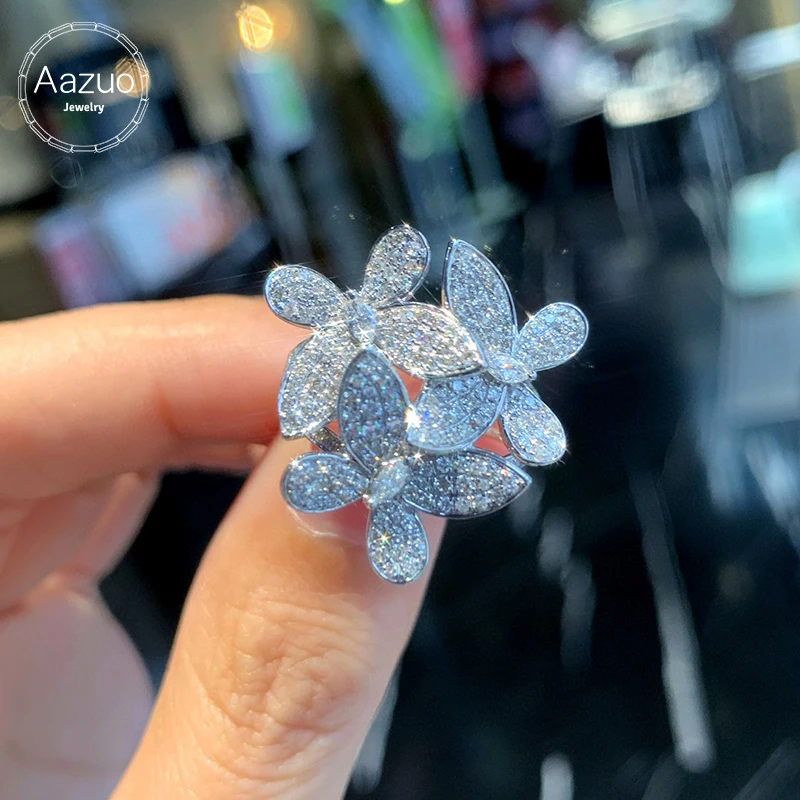 

Aazuo Fine Jewelry 18K White Gold Real Diamonds 1.2ct Luxury Butterfly Ring Gift For Woman Deluxe Banquet Fashion Jewelry Au750