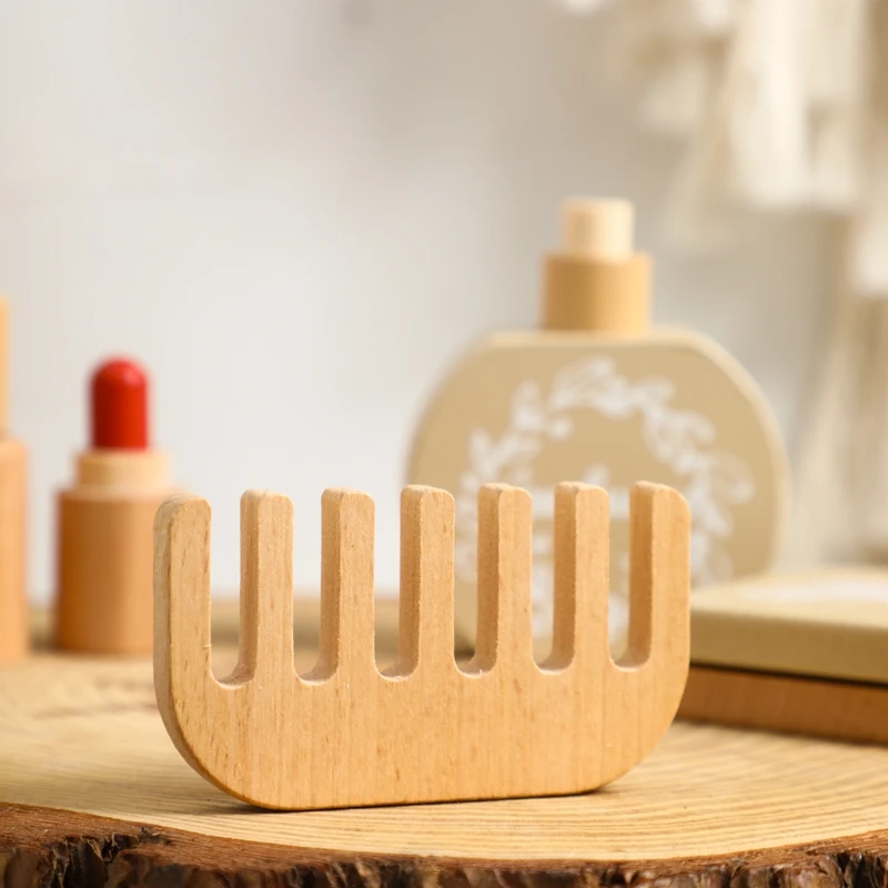 Juguetes de maquillaje Montessori para niños, juego de bloques de construcción de madera, accesorios de casa, juguetes educativos para niños,