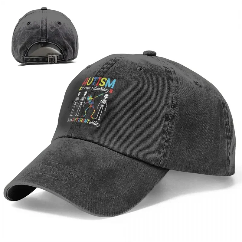 Autism Skeleton Dabbing Baseball Caps  Distressed Denim Sun Cap It's A Different Ability Awareness Outdoor Summer Caps Hat