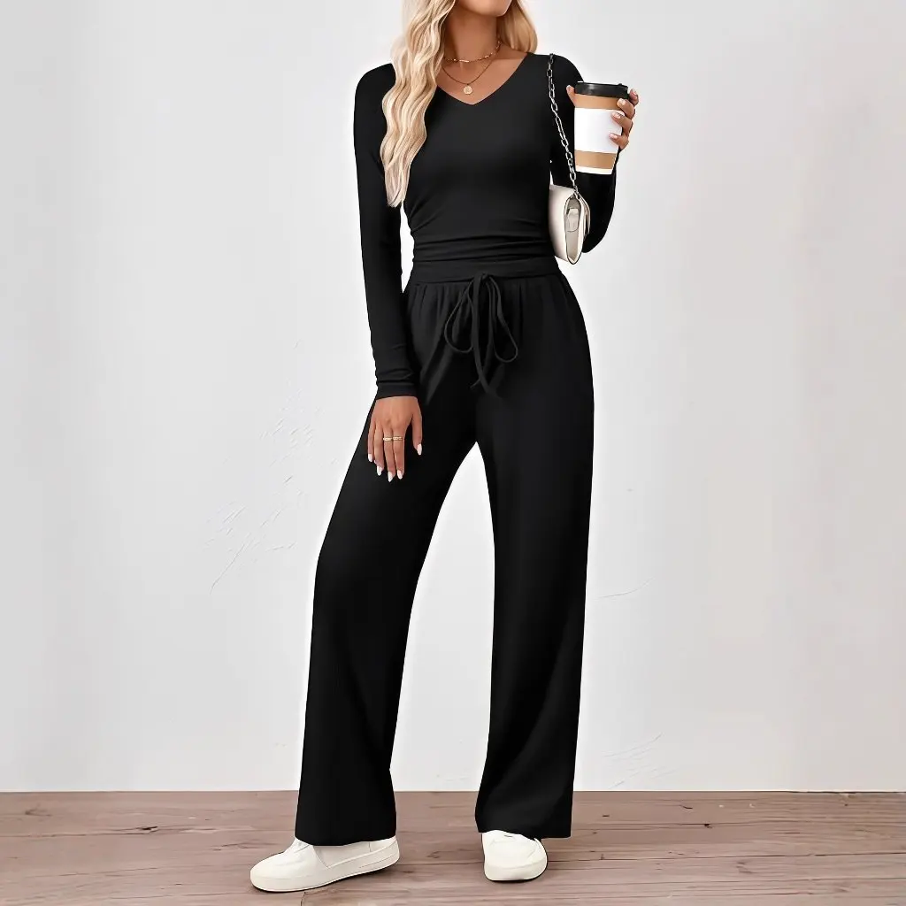 

Comfortable Fashionable Drawstring Women's Slim Fit Set Casual Solid Color Versatile Autumn New Arrival