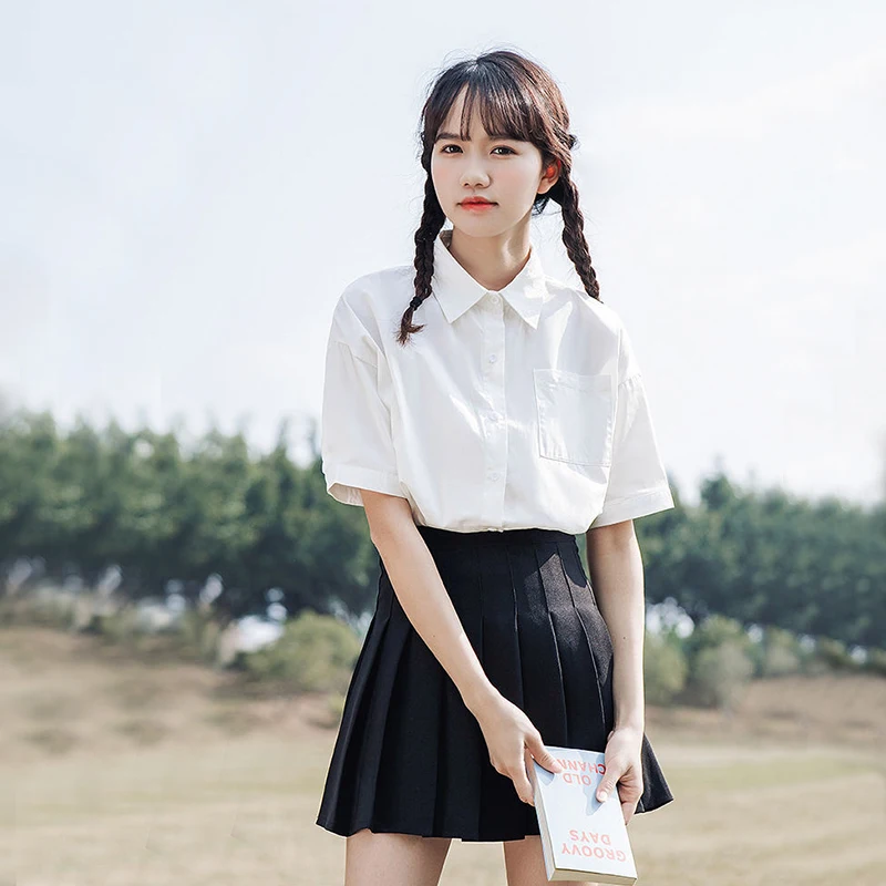 Loose ort Sve JK irt Women's Summer aduation Season White irt College Sle Class orm Outerwear Button up irt