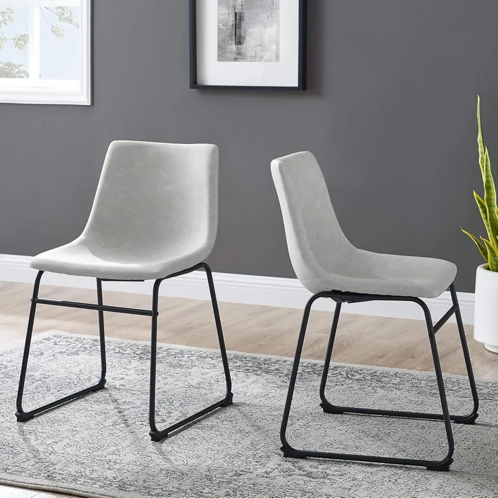 Douglas Urban Industrial Faux Leather Armless Dining Chairs, Set of 2, Grey