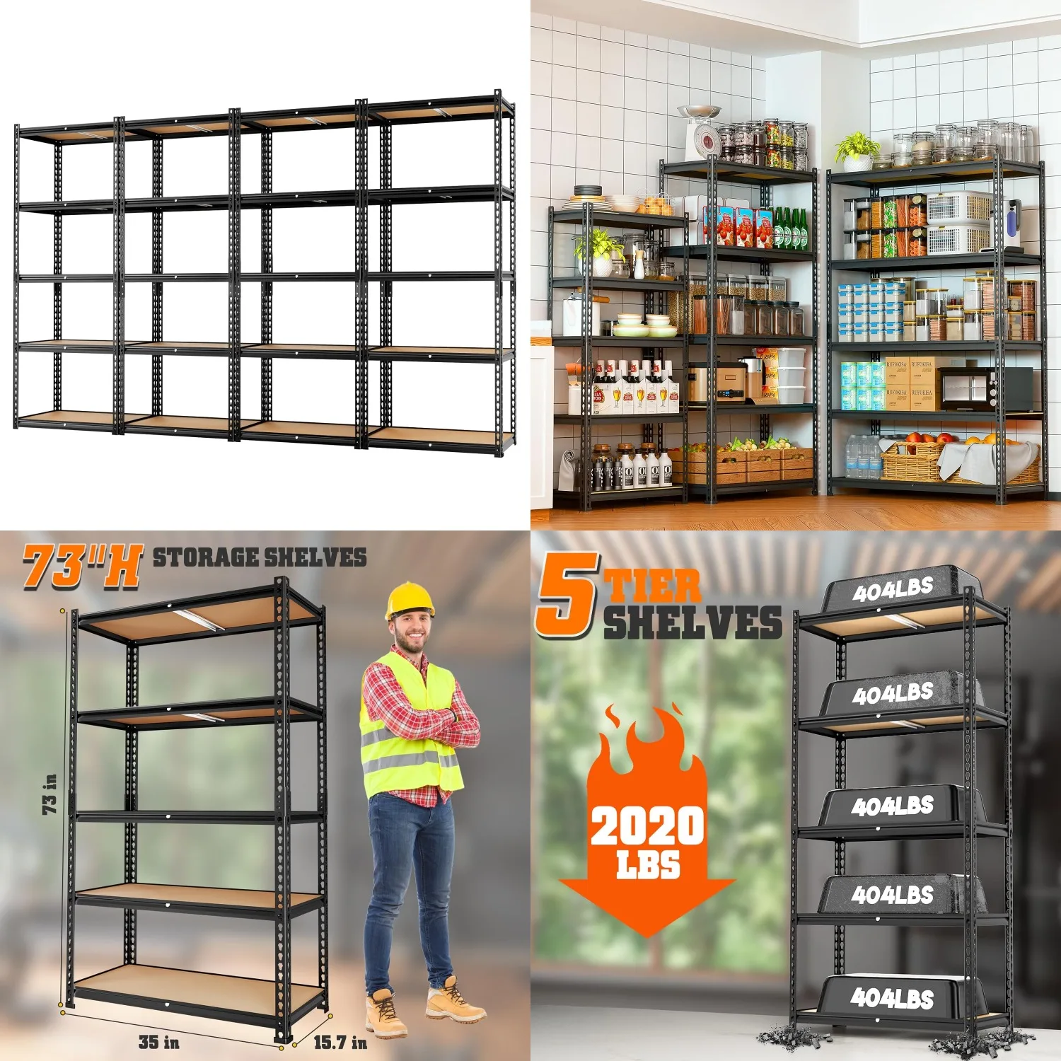 

5-Tier Metal Storage Shelving 2020lbs Adjustable 35x16x73in Garage Kitchen Pantry 4 Pack, Customized