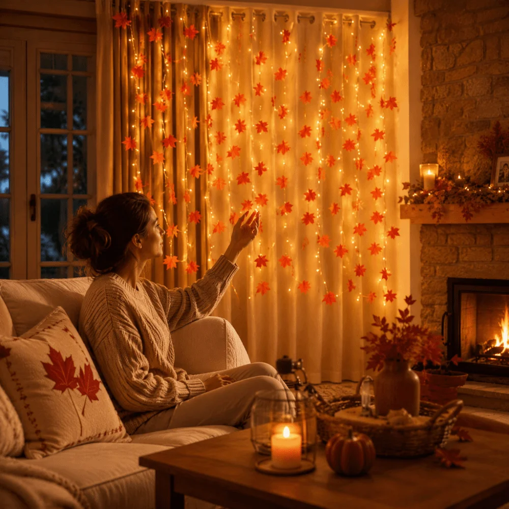 LED String Lights Warm White Lifelike Maple Leaves Fairy Curtain Lights Lightweight Durable Material Remote Control
