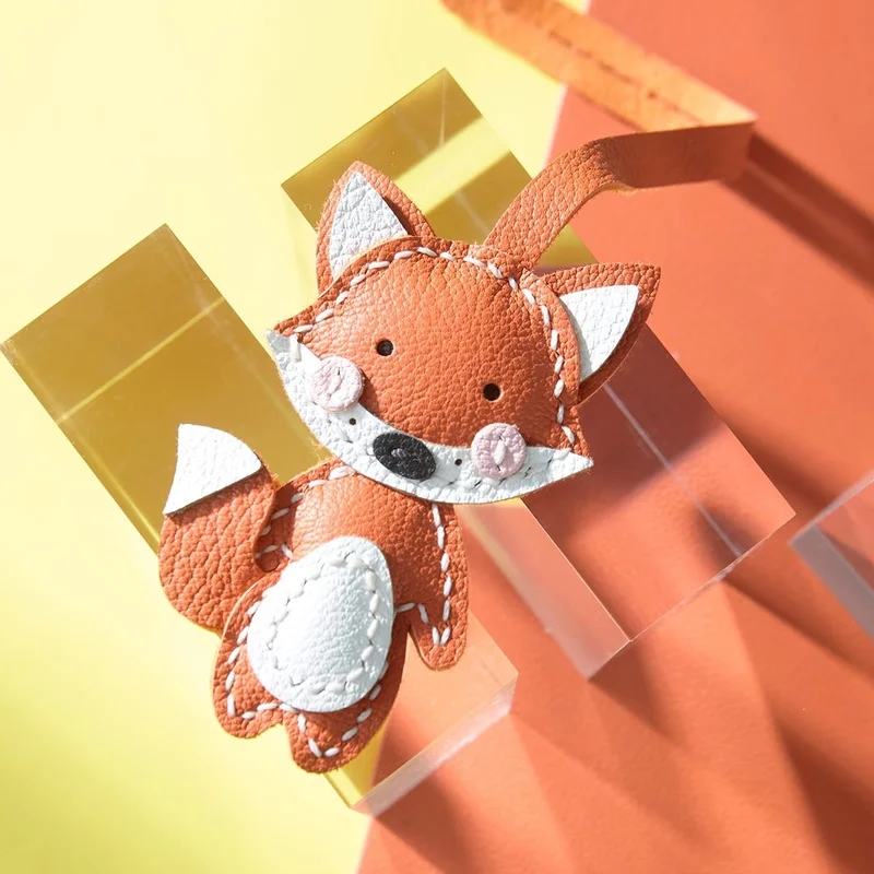 

New Handmade Leather Bag Charm Little Fox Bag Pendant, Leather Car Keychain Bag Pendant, Doll Small Decor Birthday Gift Keyring
