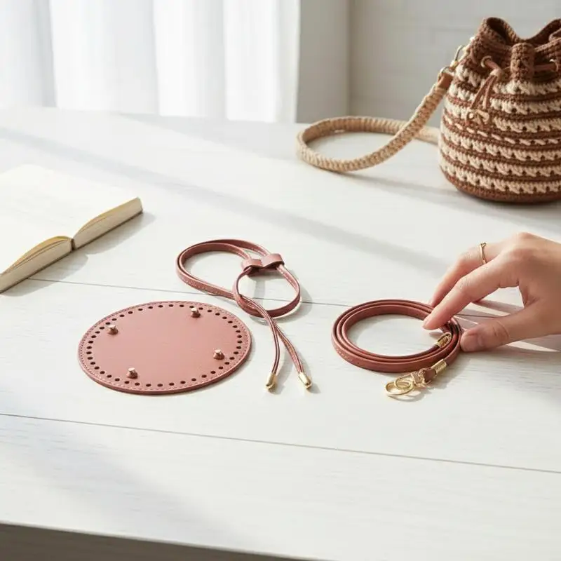 

DIY Bag Bottom 3Pcs PU Leather Bucket Bag Base Handmade Set with Shoulder Strap for Handbag Crafting Needs