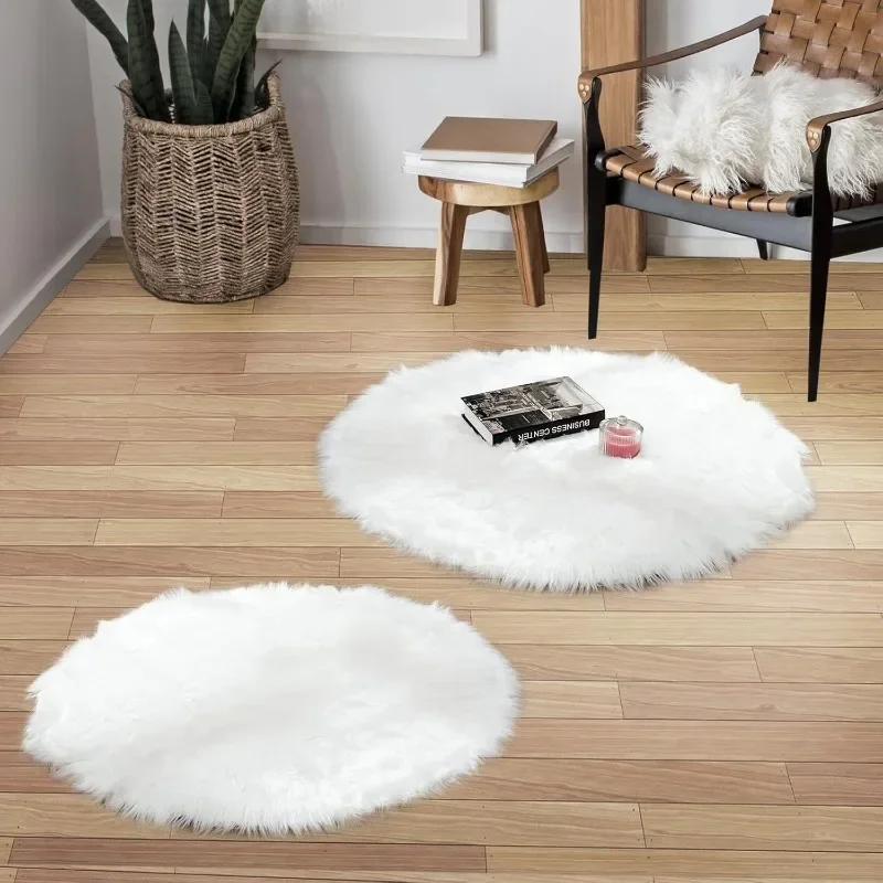 

Faux Sheepskin Fur Area Rug, Round Fluffy Soft Fuzzy Plush Shaggy Carpet Throw Rug for Indoor Floor, Sofa, Chair, Bedroom