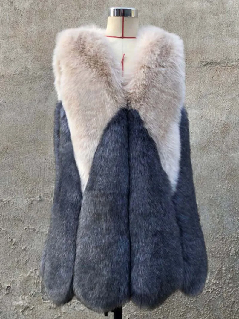 ZADORIN NEW Luxury Contrast Color Faux Fur Vest Women Fashion Winter Long White Pink Faux Fur Coat Gilet Fourrure bontjas