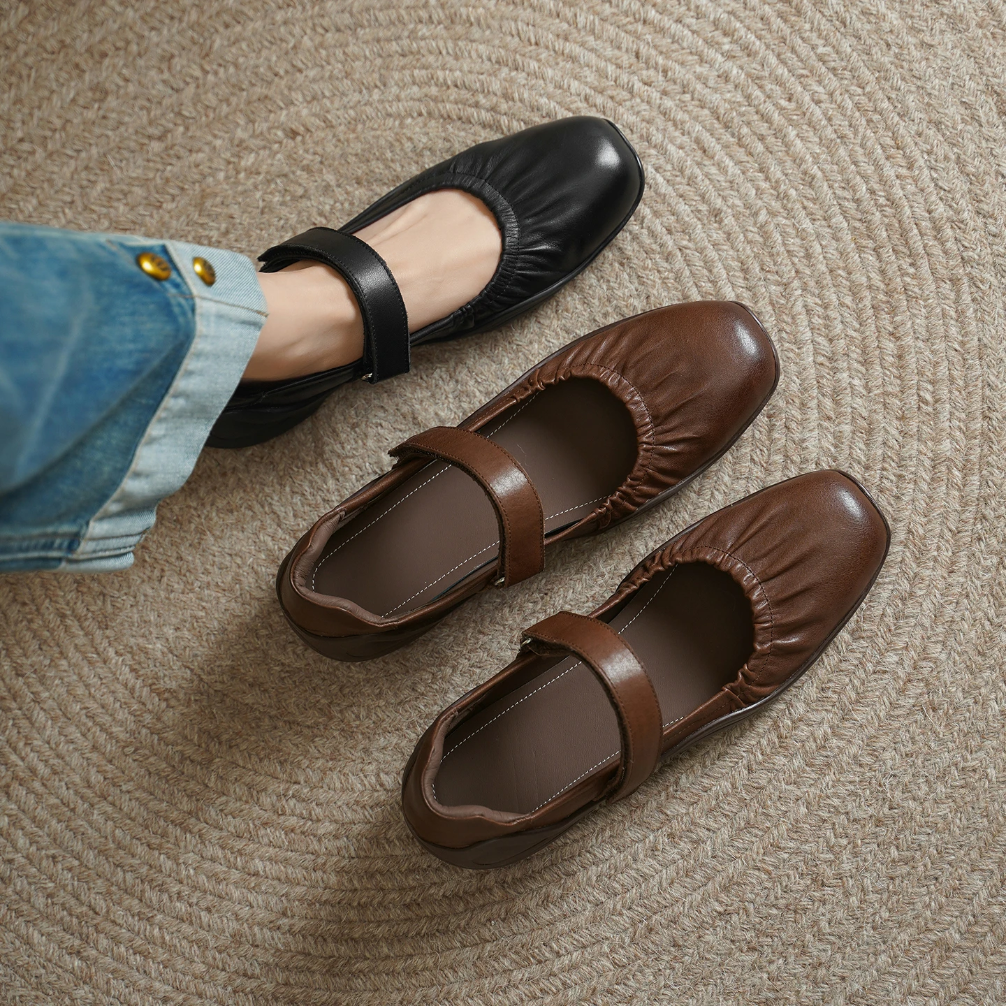 2026 new spring autumn women pumps natural leather 22-25cm cowhide+sheepskin round toe buckle mary janes women shoes fashion
