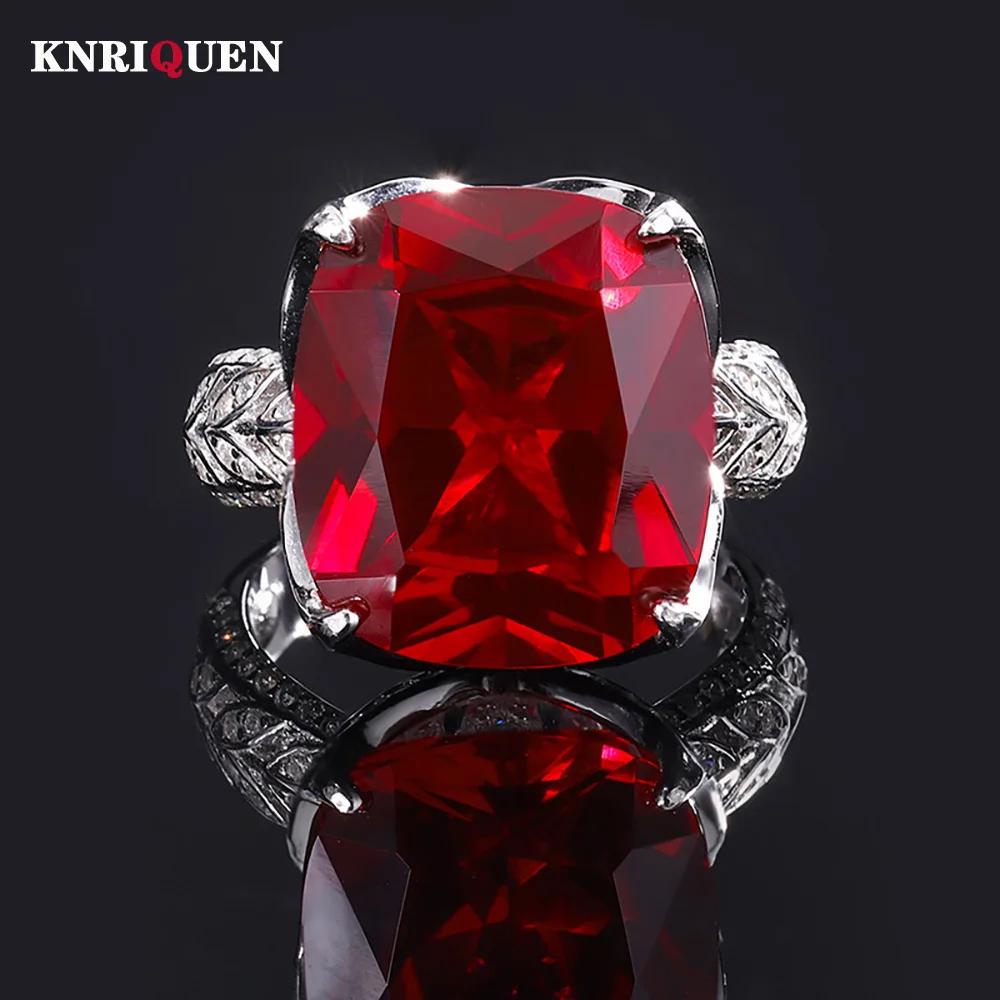 

2023 Vintage 100% 925 Sterling Silver 14*16mm Ruby Rings for Women Gemstone Wedding Cocktail Party Fine Jewelry Anniversary Gift