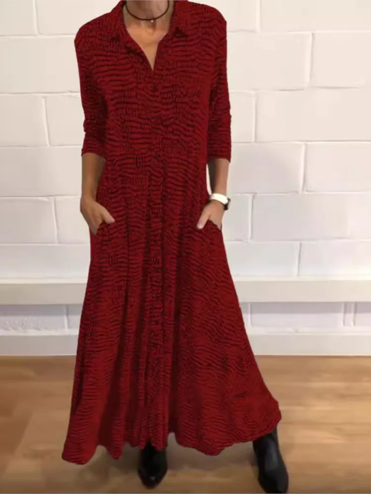 

Fashion Print Shirt Long Dress For Women 2025 Autumn Long Sleeve Elegant Party Dresses Vintage Casual Loose Maxi Vestidos Female