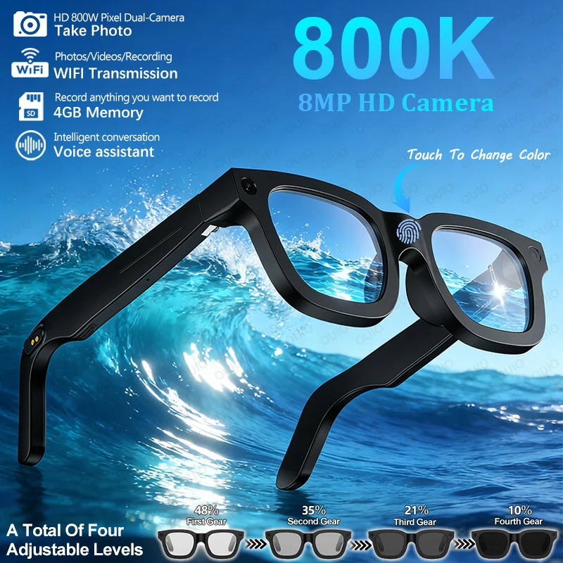 

New Smart Glasses 8MP HD Camera Video Translation Touch Photochromic Lenses WlFl Transmission Music Multifunction Smart Glasses