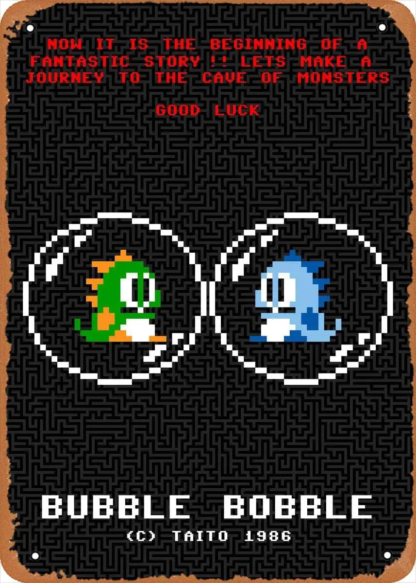 Bubble Bobble Retro Pixel Art Game Role Game Poster Anime Game Art Deco Tin Sign - 8 x 12 inches