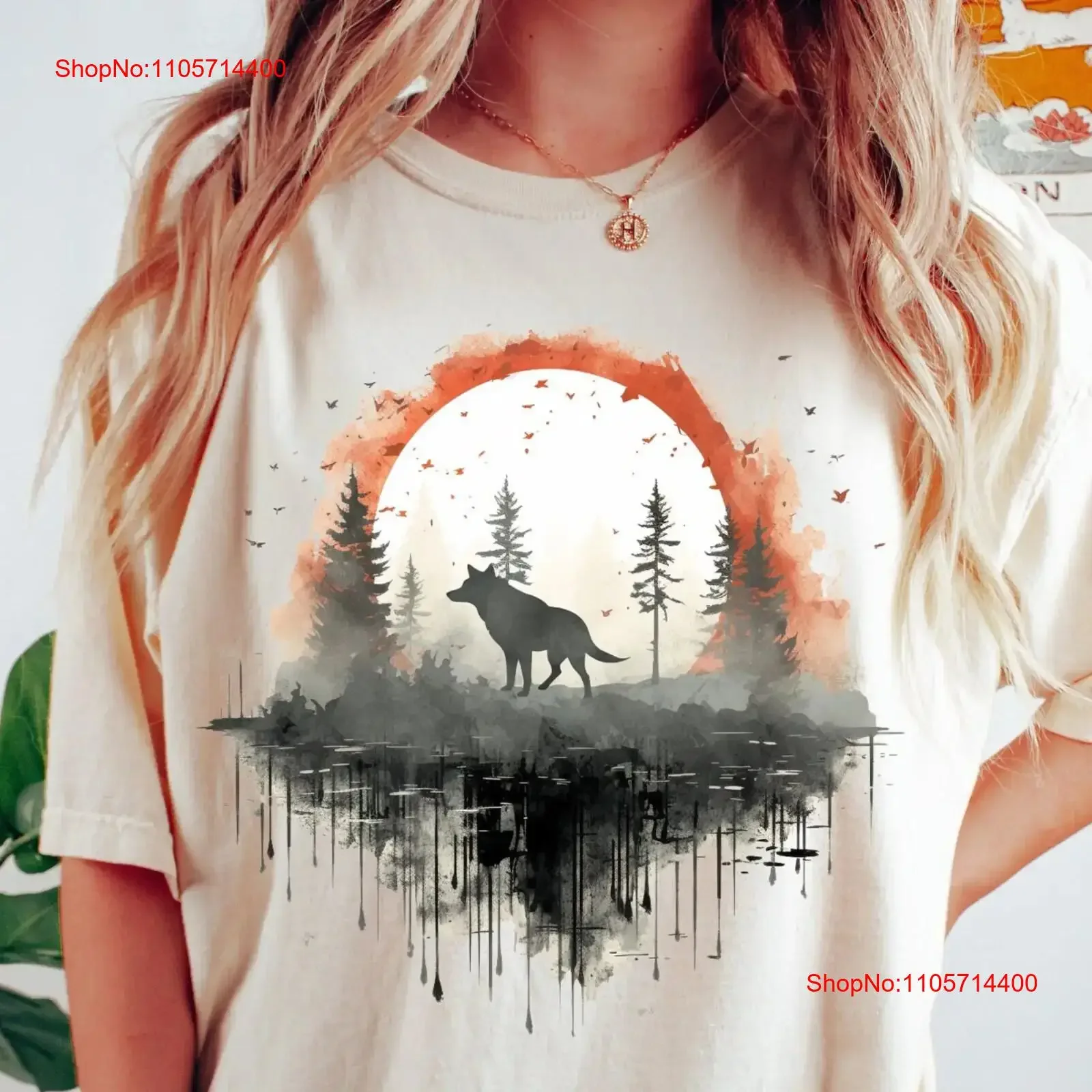 Oversized Forest Wolf T Shirt Woodland Bushcraft Forestcore Heavy Weight Animal Nature Wildlife Moon vintage Washed