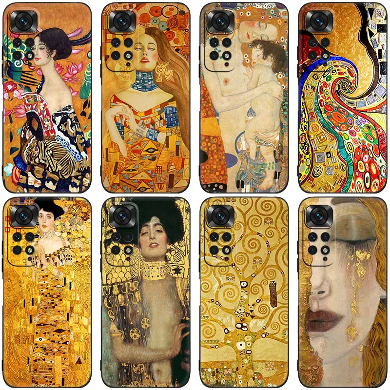 Kiss by Gustav Klimt Black Phone Case For Xiaomi Redmi Note 12 + 11 11S 11T 11E 10 10T 5G 10S 9S 9 8T 7 6 Pro Silicone Cover