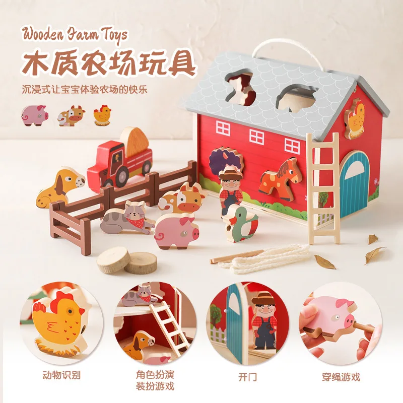 

Interactive Wooden Farm Toy Set with Detachable Barn Animals Fence and Tractor for Kids Pretend Play and Learning Farm Life