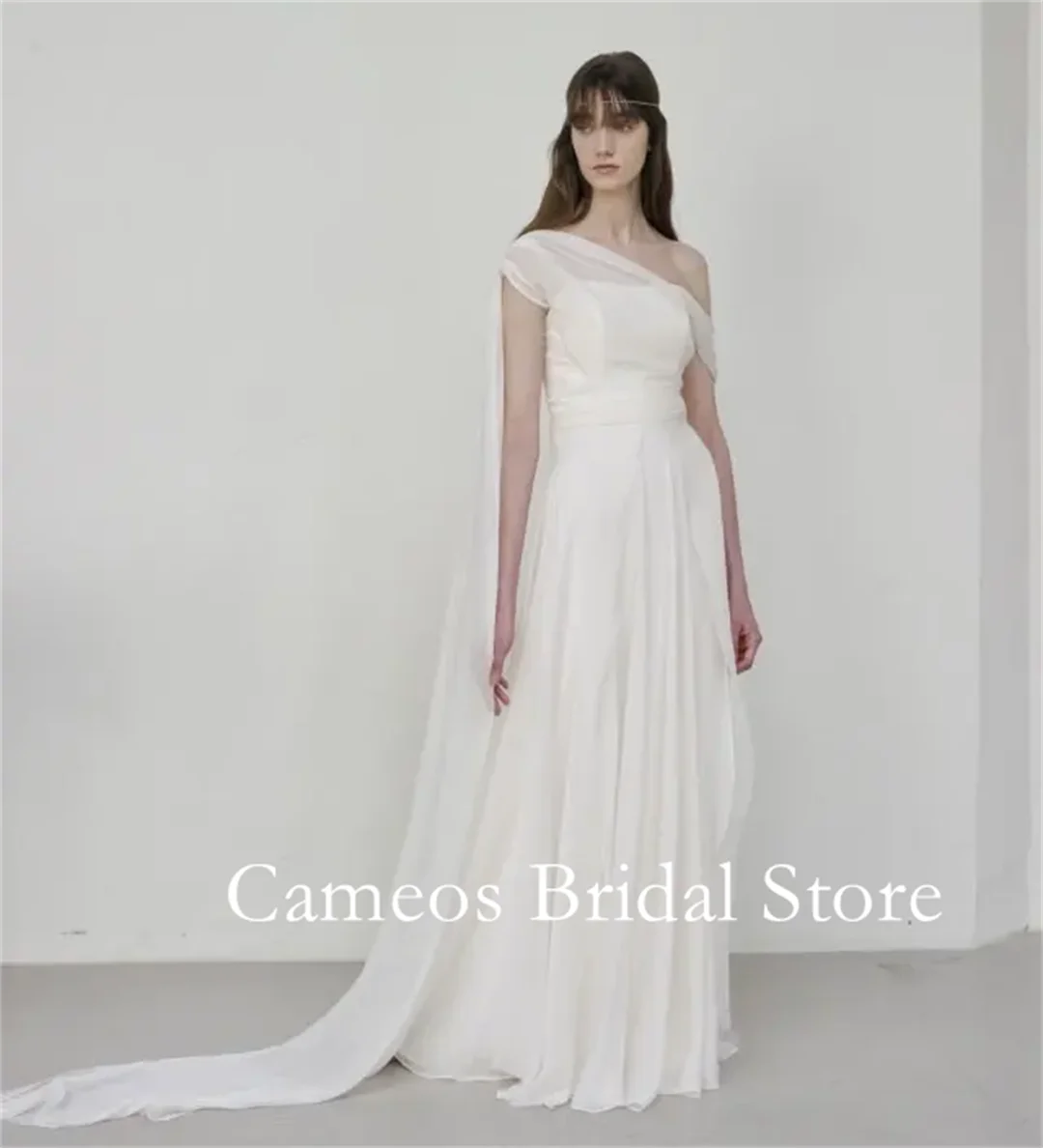 

SONDR Customized Sheath Wedding Dresses Sleeveless One-Shoulder Korea Satin Chiffon A-Line Brides Gowns Women Bridal Dresses