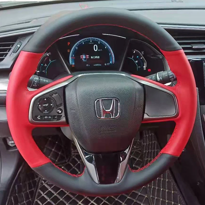 Red Genuine leather Car Steering Wheel Cover For Honda Civic 10 2016-2021 CRV Clarity 2018-2021 Hand-Stitched Dedicated Parts