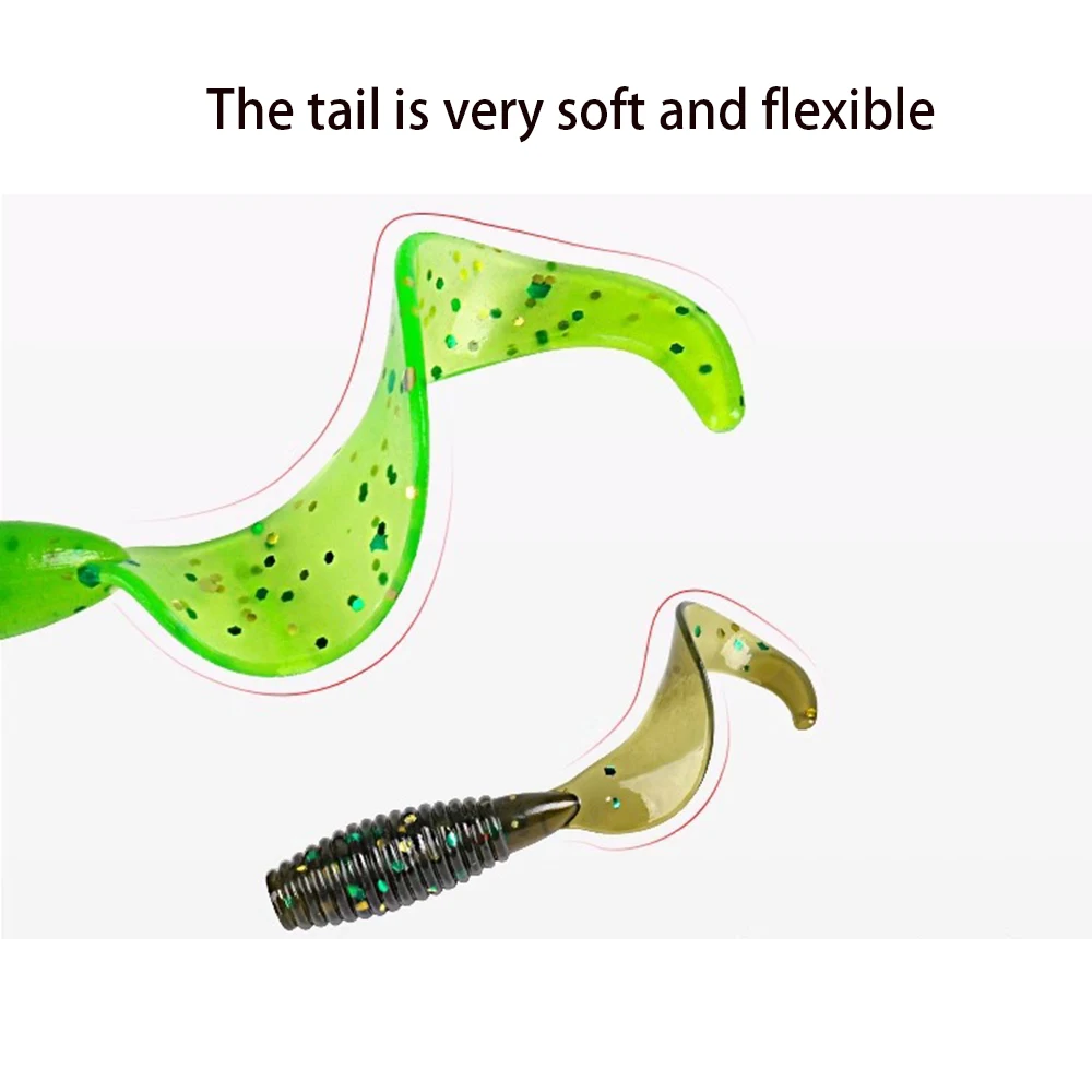 20개입 소형 그럽 소프트 루어 35mm 50mm 60mm 70mm PVC 실리콘 컬리 테일 베이트 낚시용 루어 (락피싱, 파이크, 배스, 송어, 잉어용)