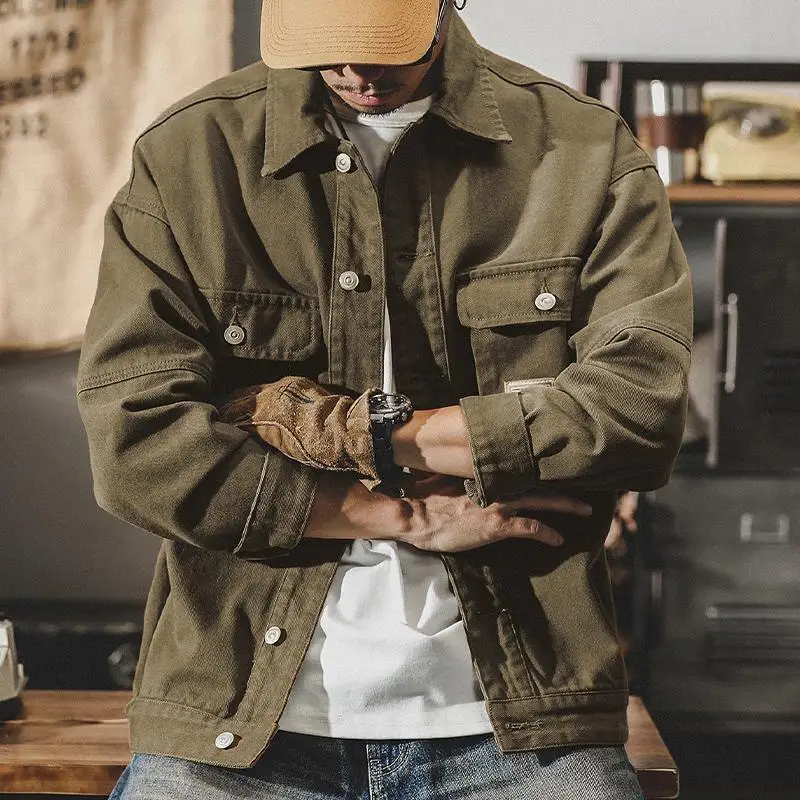 Large Size American Retro Denim Jacket Men's Autumn Winter Fashion Brand Heavy Flip Collar Jacket Men's 2026 Jacket Shirt