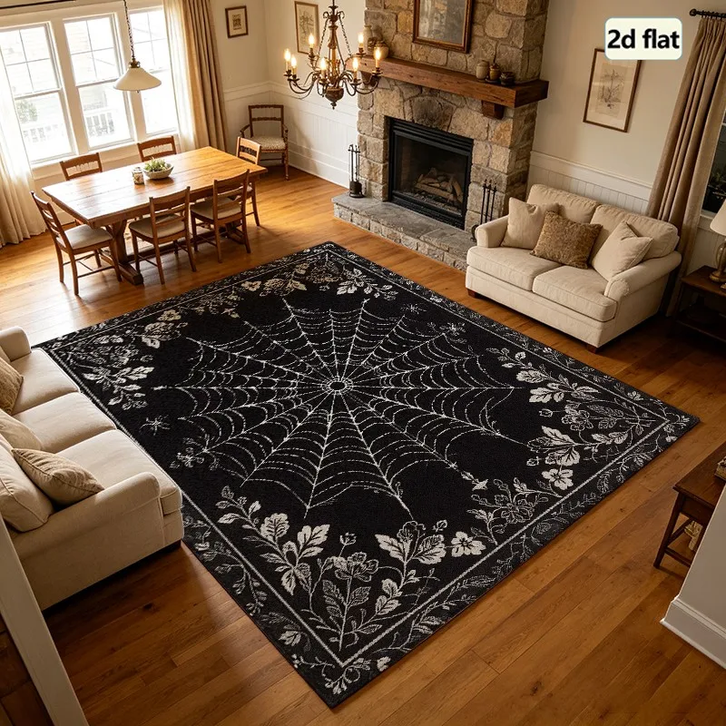 1 piece Gothic spider web floral pattern rug, soft and comfortable, all seasons, lightweight and easy to care, perfect home decor for living room, bedroom, entryway, autumn and winter use