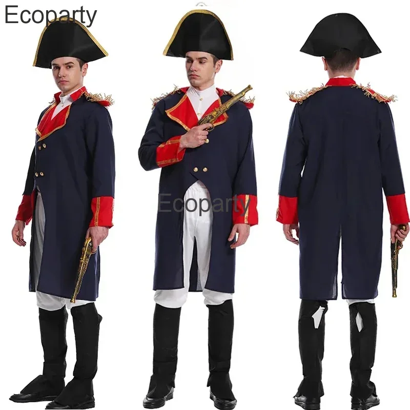 New Medieval Napoleon Costume For Men Halloween Warrior Musketeers Soldier Cosplay Uniform Suit Carnival Masquerade Party Outfit