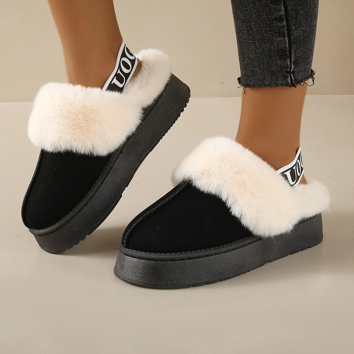 Slippers Women Winter 2024 New Fur Short Plush Warm Flats Slippers Platform Shoes Outdoor Leisure Fashion Slip-on Ladies Shoes