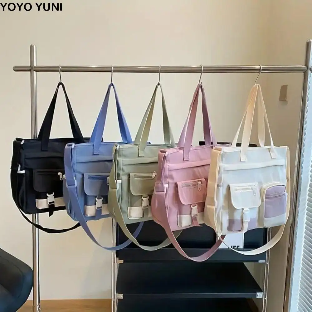 Torba płócienna nylonowa Harajuku, jednolity kolor, torba szkolna dla studentów, styl akademicki, duża pojemność, japońska torba na ramię, streetwear