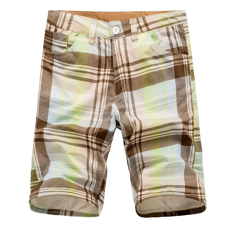 

Новое поступление 2023 года, летние тонкие повседневные шорты в клетку, мужские шорты-карго, модные полосатые однотонные прямые пляжные шорты в клетку, 8 цветов