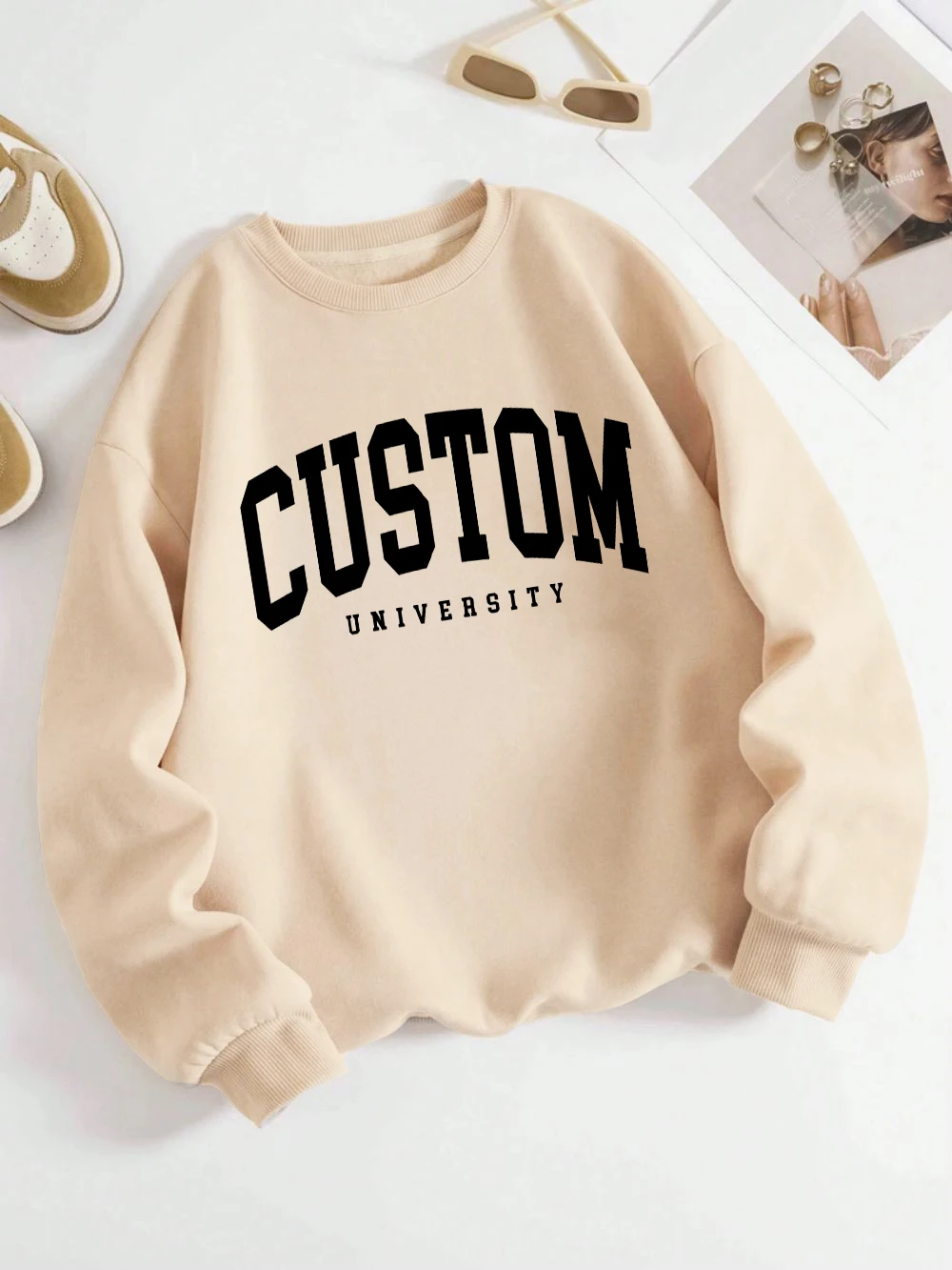Benutzerdefinierte Universität Brief Frauen Sweatshirt Oansatz Weiche Pullover Hip Hop Fleece Streetwear Frau Lose Beiläufige Y2K Sportswear