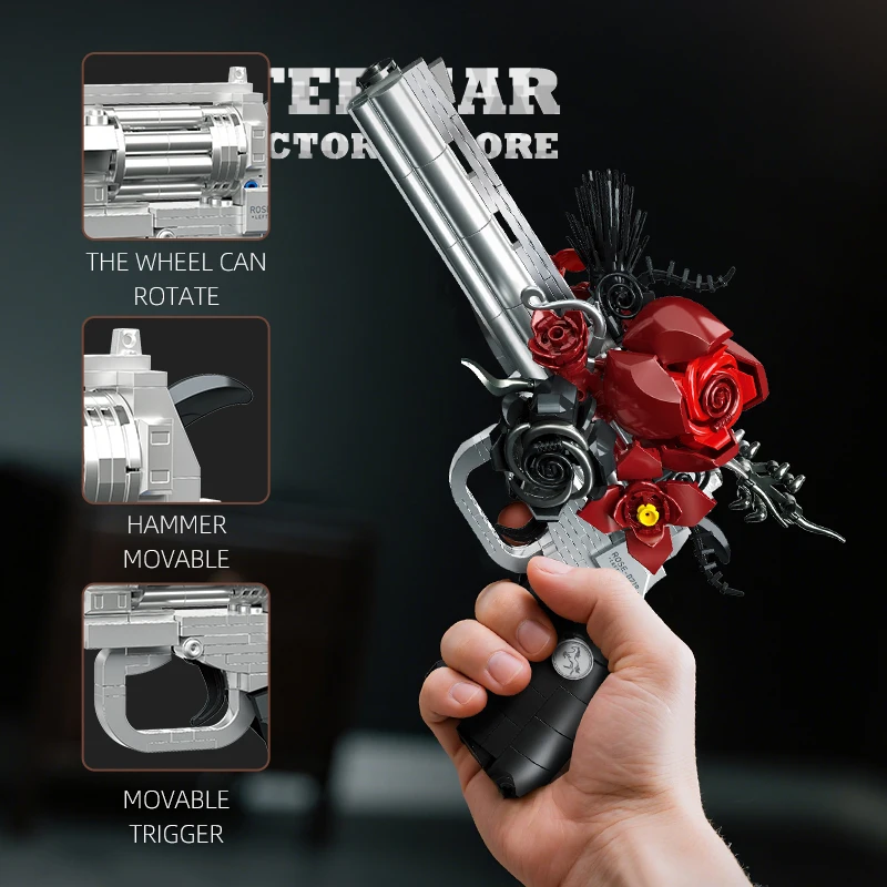 631 قطعة الإبداعية Mecha روز مسدس مسدس اللبنات التقنية زهرة حمراء البتلة بندقية MOC الطوب تجميع لعبة الكبار طفل هدية #2