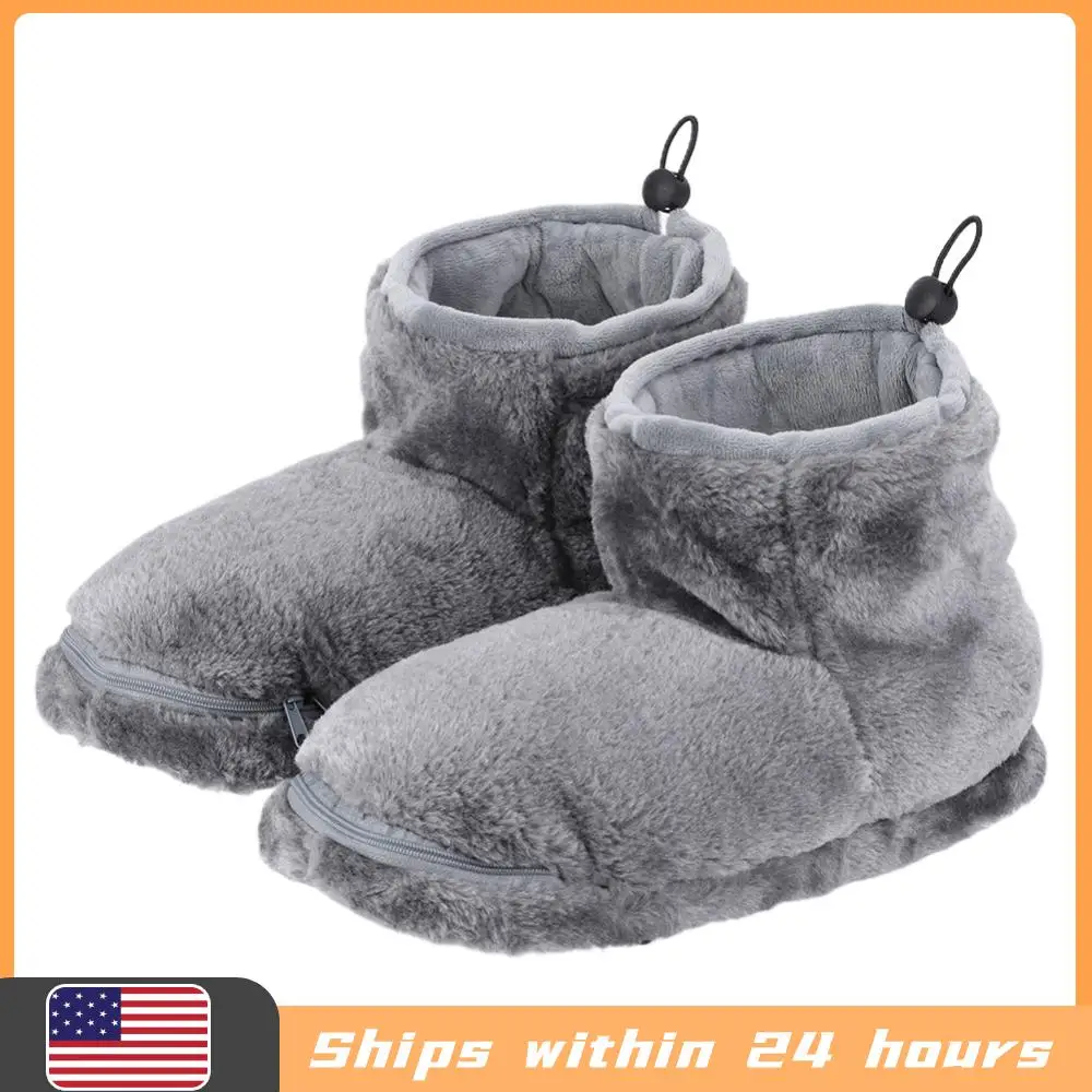 

USB-обогреваемые тапочки-сапоги для ног, зимние теплые плюшевые электрические тапочки для мужчин и женщин