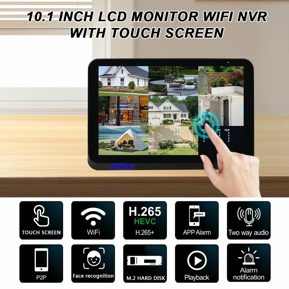 8CH 5MP 10.1 بوصة تعمل باللمس واي فاي NVR متوافق مع كاميرا Xmeye Icsee IP Wifi تدعم كشف الوجه LCD NVR الكل في واحد #2