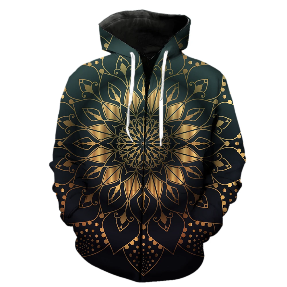 

Mandala Men's Zipper Hoodie Streetwear Funny Unisex Fashion Cool Oversized 3D Print Tops Hip Hop Sweatshirts Long Sleeve Spring