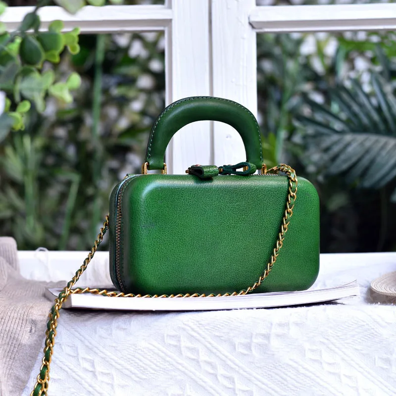 Fashion casual handmade genuine leather women's small green handbag designer luxury real cowhide cute shoulder crossbody bag